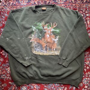 Vintage American Outdoors Sweatshirt Mens 2XL Green Deer Buck Nature Lost Creek